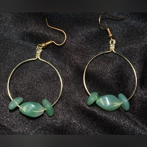 Green Stone Hoop Earrings